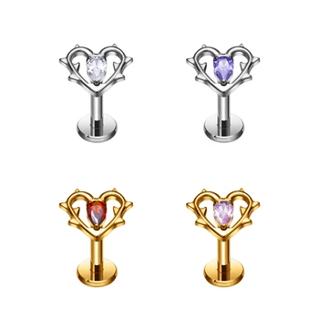 Wholesale ASTM F136 G23 Titanium Internal Thread Heart Marquise CZ Inlay Nose Stud Ear Tragus Helix Lobe Women Piercing Jewelry