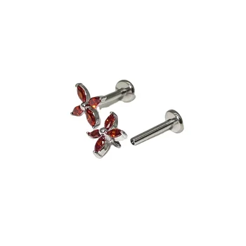 4 Marquise CZ Prong Top 316L Surgical Steel Internally Threaded Labret, Flat Back Studs