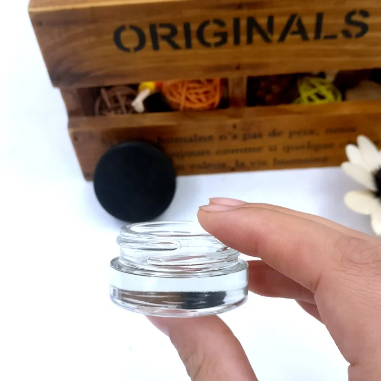 new low profile 3g 3ml CBD herbs package 5g 5ml glass jar with black lid for weed concentrate wax cbd oil eye cosmetic eye cream
