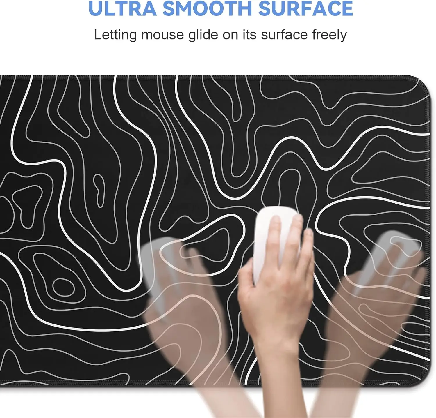 800 300mm Large Gaming Mouse Pad with Anti-Slip Rubber Base Black & White Topographic Li aperçu 4