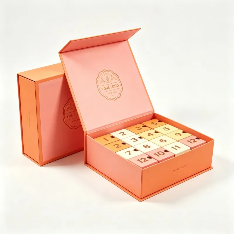 Hochwertige leere Weihnachts-Adventskalenderbox mit 12 Fächern – luxuriöse Verpackungsbox für Schokolade und Kerzen, Sojafarbe, Weihnachtsgeschenkbox