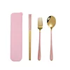 Oro+rosa- Cuchara/tenedor/palillos/estuche