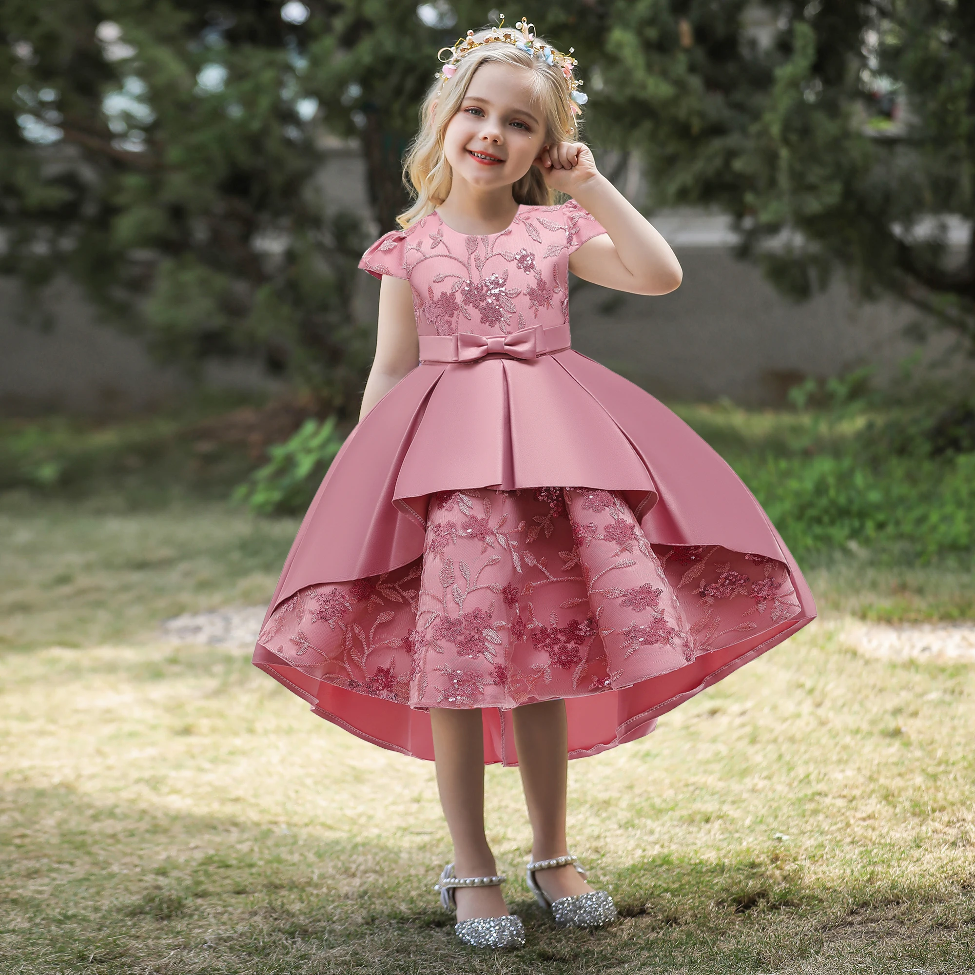 Alibaba.com: MQATZ T5170 Girls' Peach Pink Satin Party Dress for Age 5 :  Trendy princess-style summer dress for kids; CE, BV, ISO certified for  quality assurance.