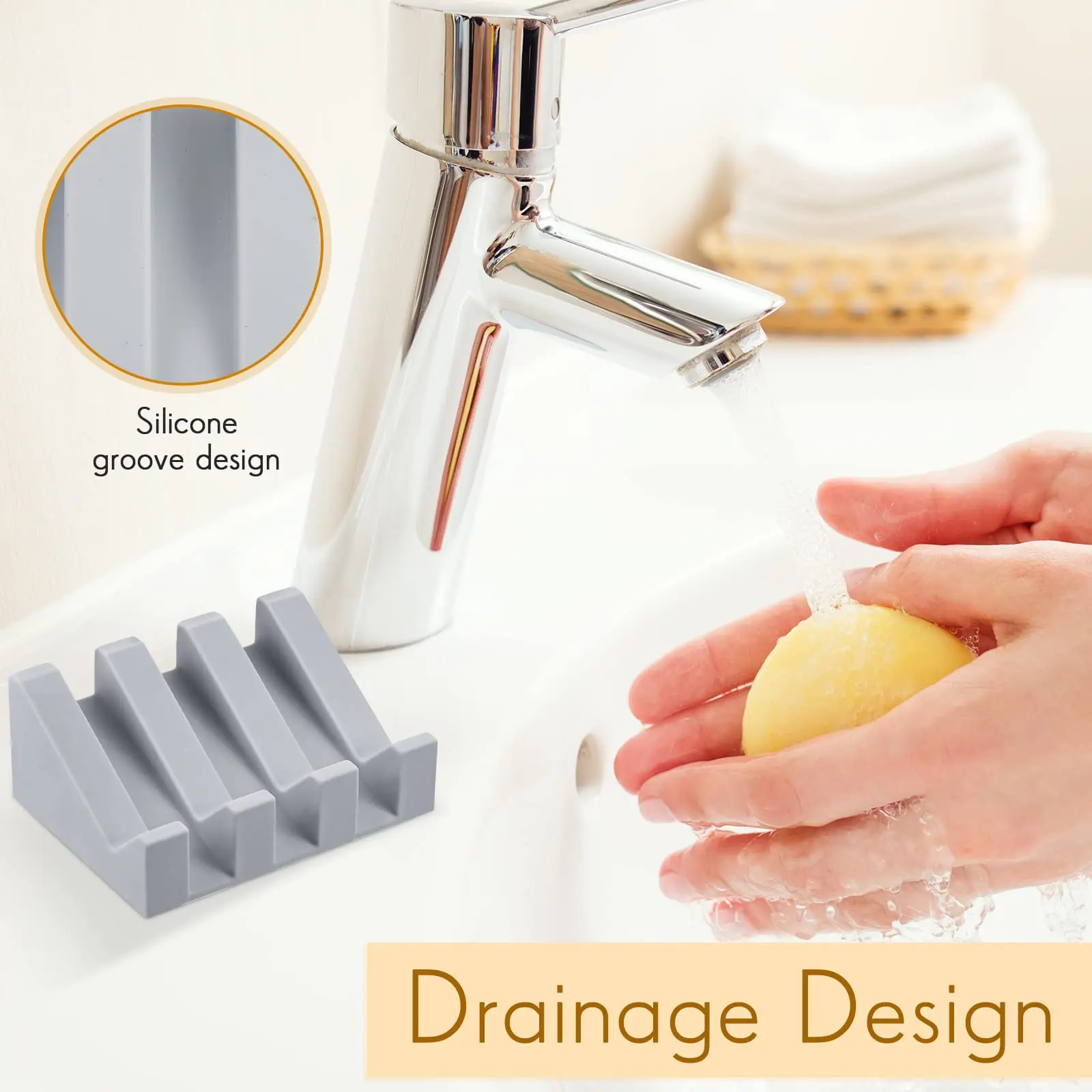 Silicone Soap Dish Holder Self Draining Shower Waterfall Bar Soap