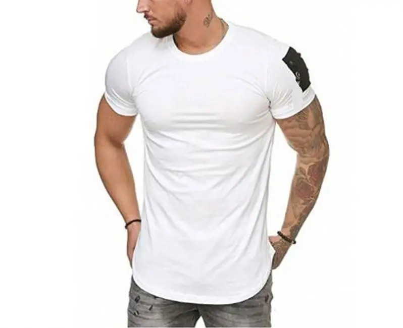 Herren T Shirt Mit Schulter Arm Tasche Und Reißverschluss, Lässig, Große Größe, Kurze Ärmel, Rundhalsausschnitt, Herren Sommer T Shirt