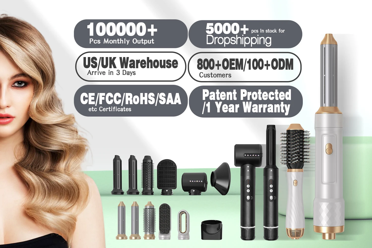 2023 New Trend Hair Straightener Hot Air Brush 5 In 1 Curler Styling 7