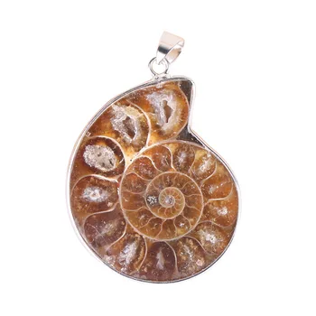 Wholesale best quality 1.5 inch natural stone ammonite conch fossil pendant necklace crystal healing stone for gift