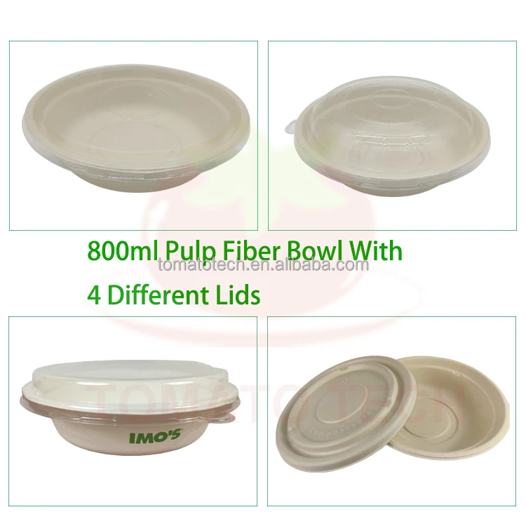 Takeout Compostable 800ml Disposable Bagasse Bamboo Pulp Fiber Round ...