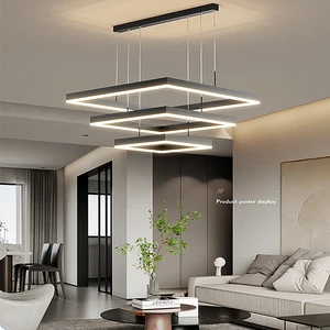 Black Pendant Light square Modern Ceiling Lamp Home Decor Metal Suspension Chandeliers Hanging Lighting