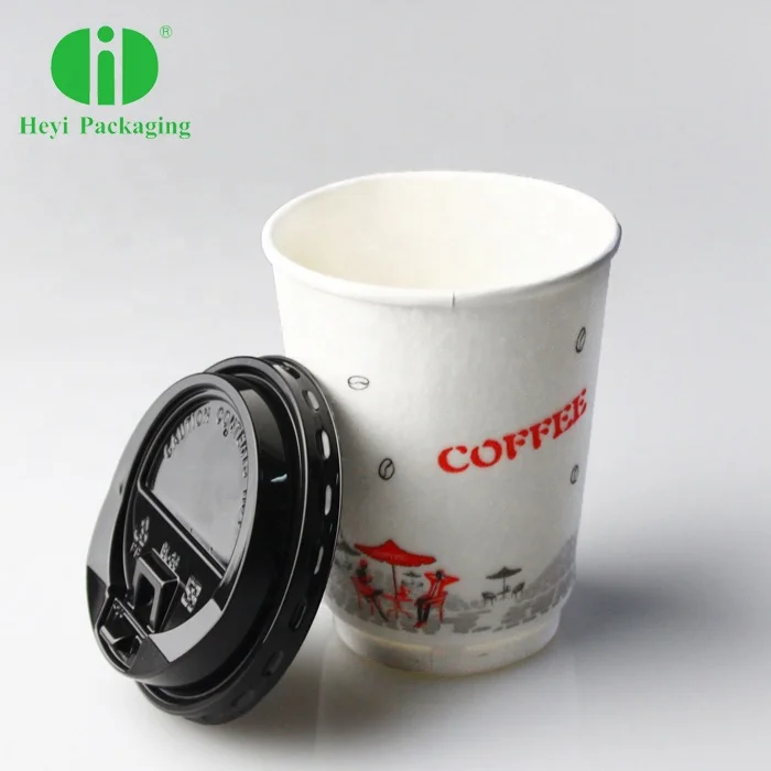 Disposable Foaming Paper Cup Coffee Milk Tea Cup Hot Drink Cup with Lid Thickened Flocking  8/12/16 oz