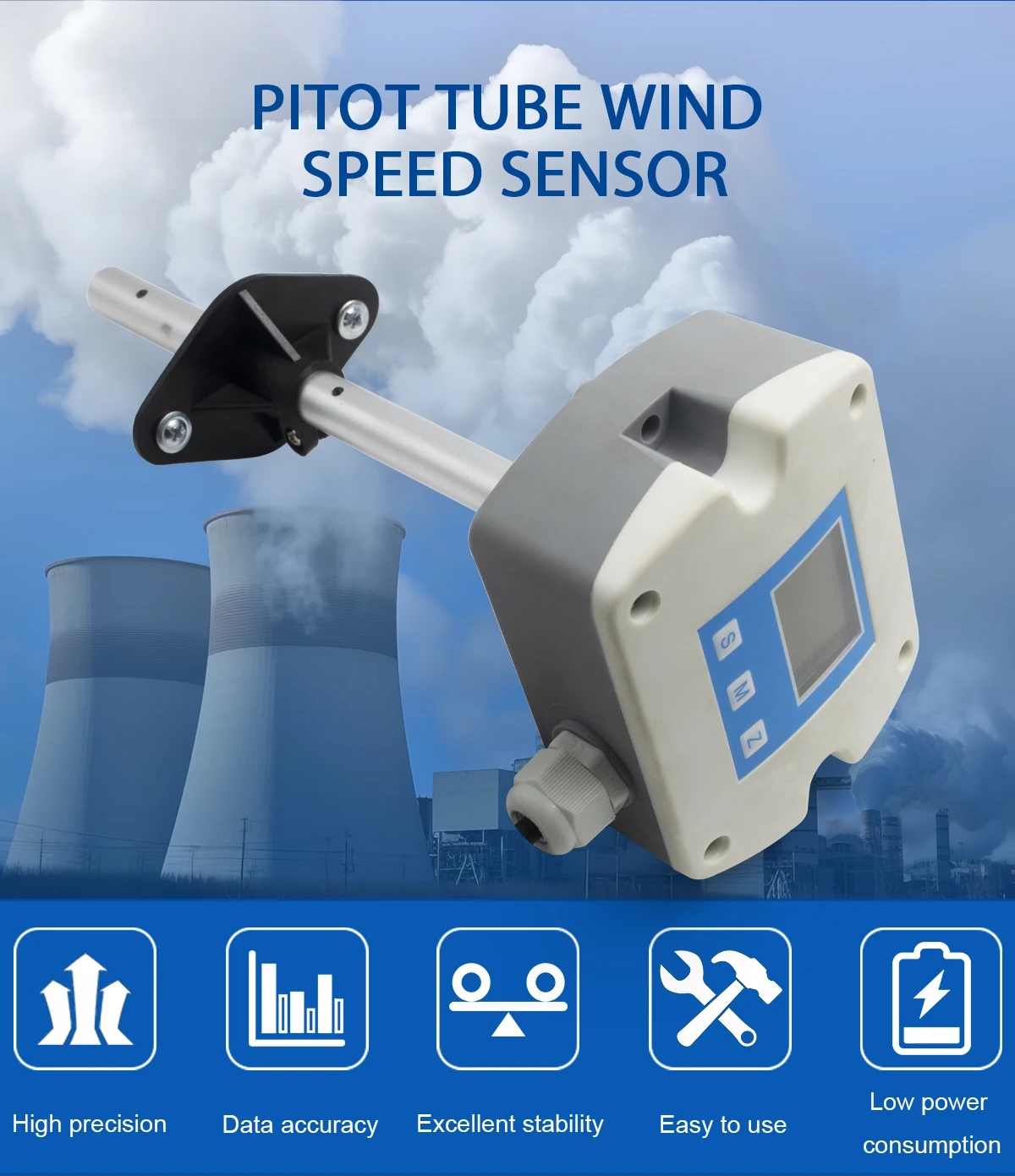 Custom HVAC Pitot Tube RS485 0-10V 4-20mA Wind Speed Meter Sensor Price Digital Wind Anemometer