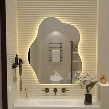 LED  light up bright wavy mirror custom irregular shape led bathroom art mirror wavy led light up mirror