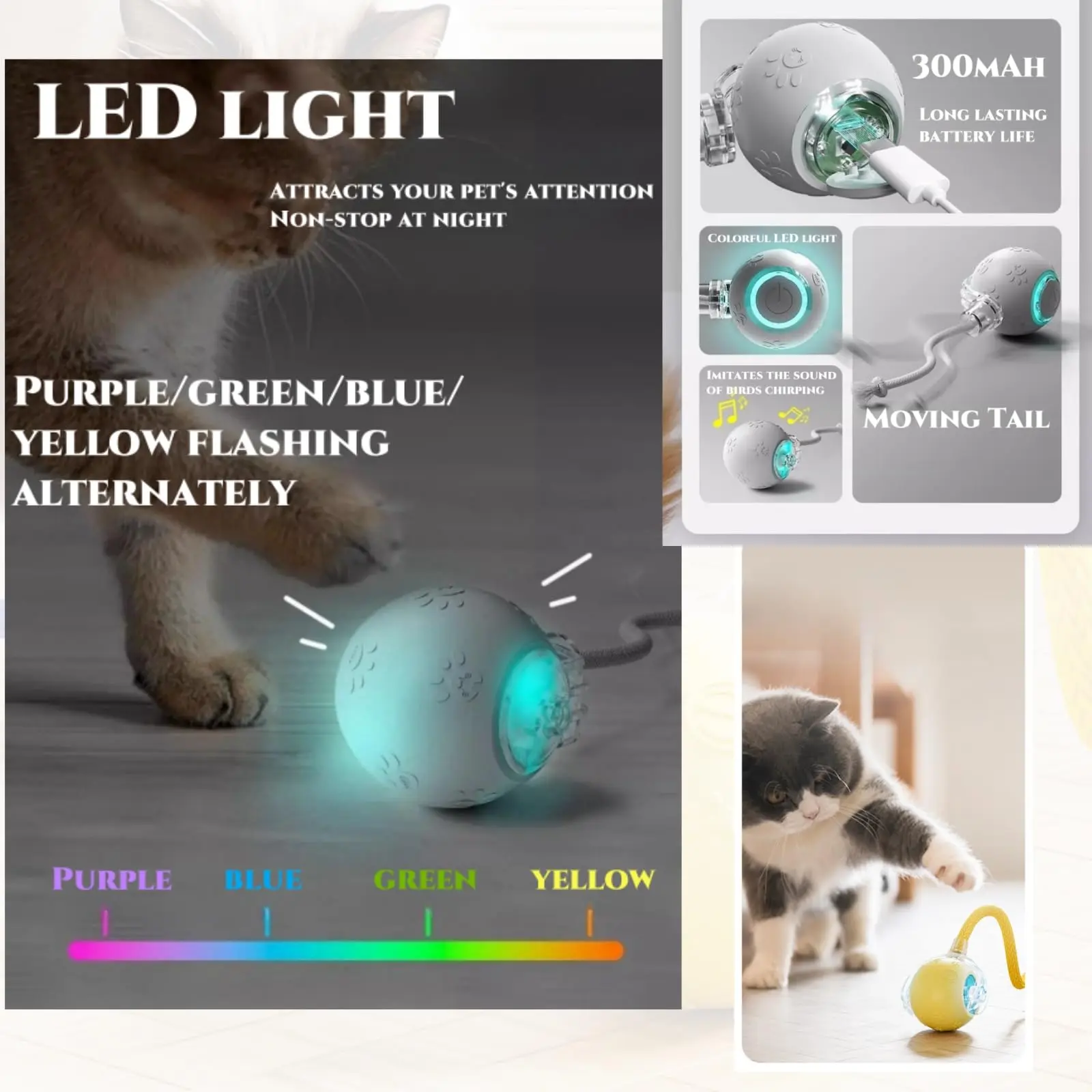 2025 Hot New Bird Sound Motion Activate Cat Toys Electric Smart Self ... - Activate Cat Toys With Bell Detaching Mechanism