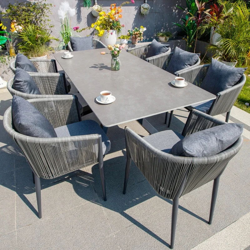Luxury Modern Porcelain Slab Patio Table Durable Waterproof Outdoor Garden Furniture Set for Restaurant Dining