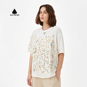 Custom Personality Design High Quality Floral Printed Western T-shirts Oversized Pure Cotton Women Fashion Tshirt