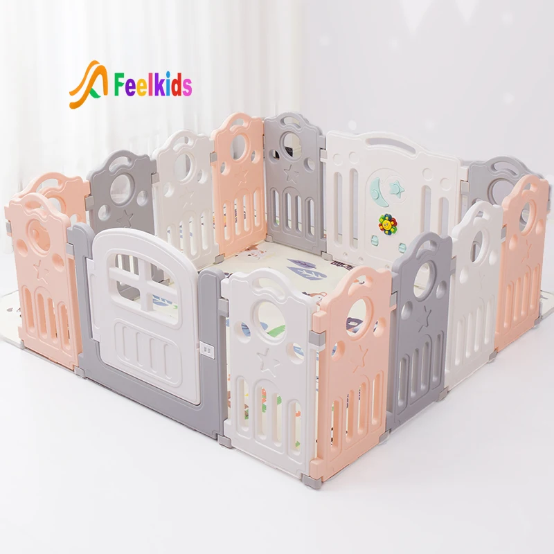 Feelkids High Quality Plastic Children's Playpen with Fence Portable Design for Bedroom & Living Room Use