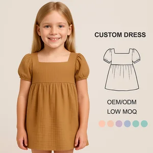 Custom Kids Summer Dress Puff Sleeve Square Neck Cotton OEM ODM Girls Casual Dress Wholesale Factory Direct Sale