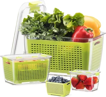 Modern Earth-Friendly Refrigerator Storage Box Plastic Fridge Organizer for Fresh Vegetables Fruits Drain Basket Containers