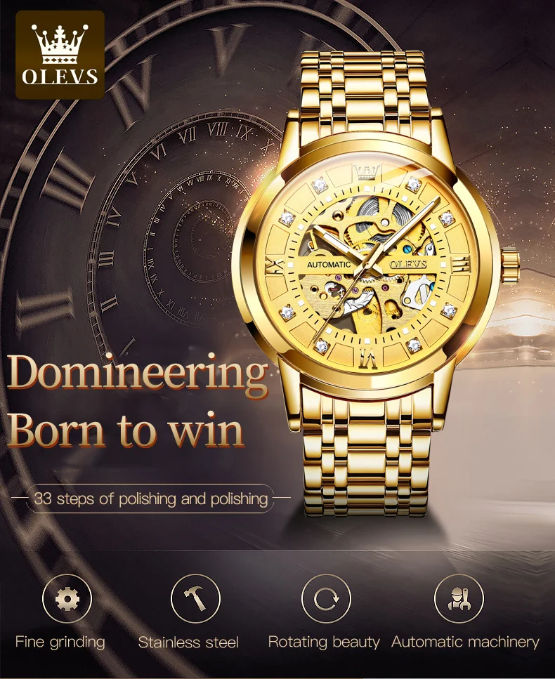 OLEVS 9901 Men's Automatic Mechanical Movement Watches Waterproof Luminous Diamond Design Luxury Brand Business Wrist Watch