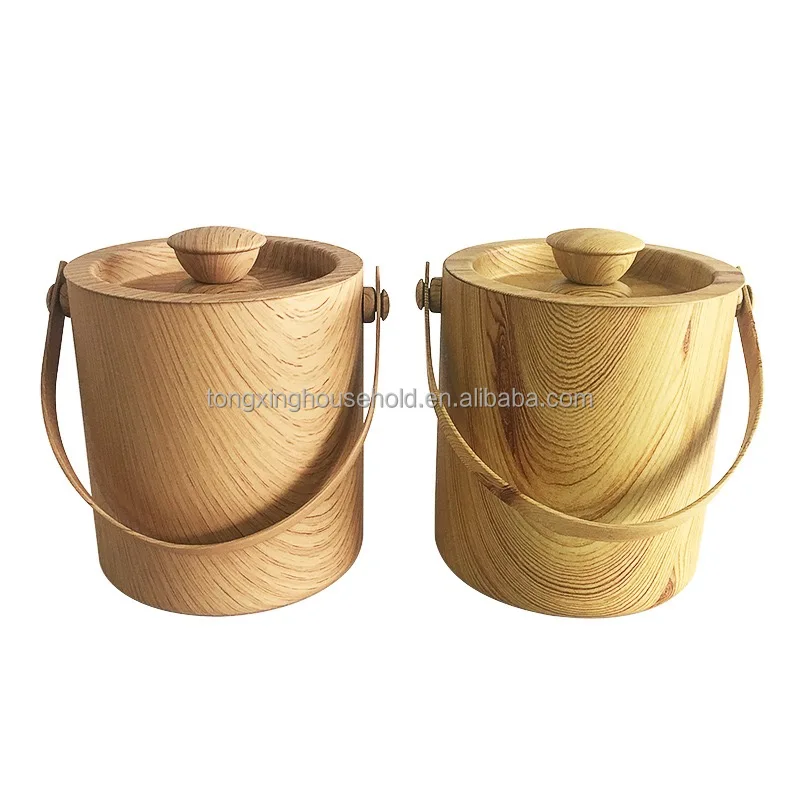 Wooden Beer Buckets Barrel Ice Cooler With Tongs Double Wall Stainless
