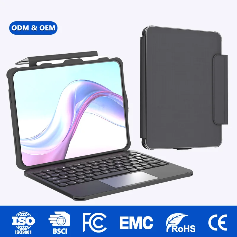 Funda teclado folio OEM/ODM para iPad A16, escritura mediante cable USB-C, touchpad multitáctil, carcasa rígida a prueba de golpes, certificada CE/FCC/RoHS
