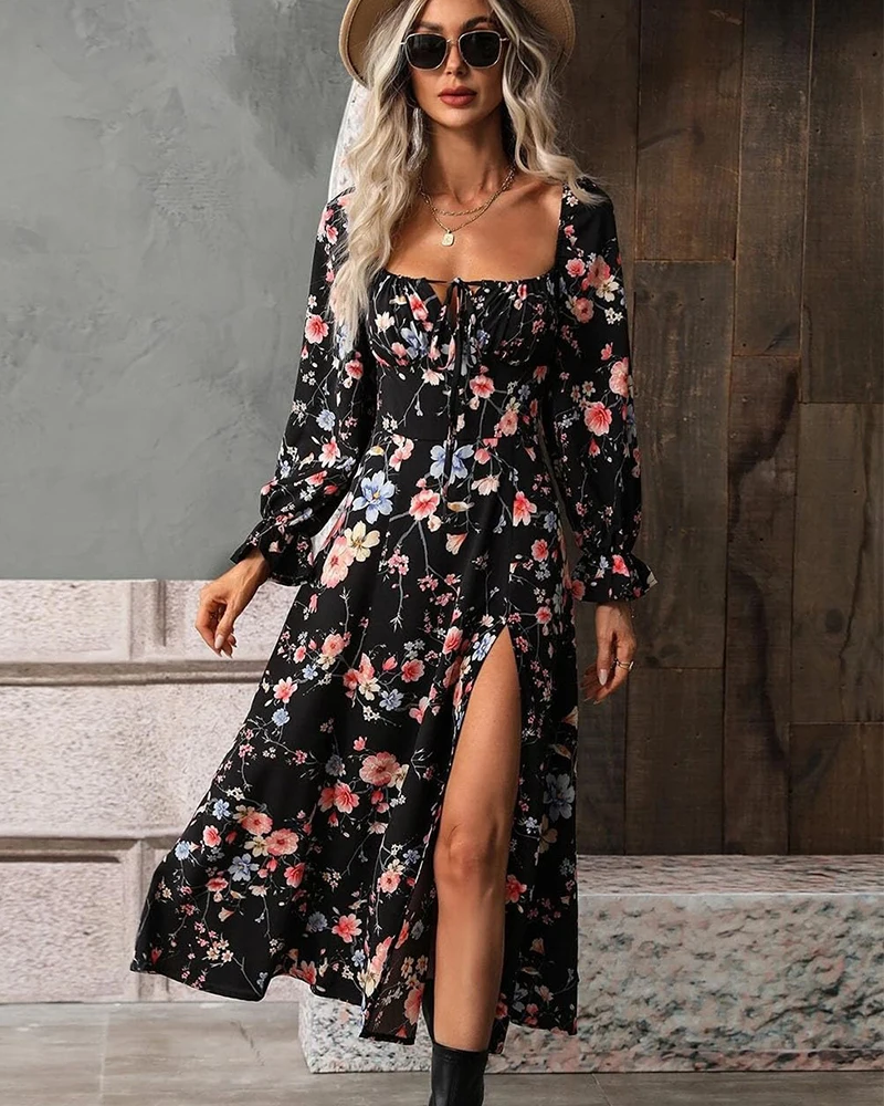 holiday boho dresses Miss Circle Women's Callie Pearl Lace Satin Corset High Slit Gown - White main image 0