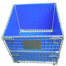 Industrial Storage Stackable Foldable Wire Mesh Containers Collapsible Pallet Cage With Plastic Sheet for Auto parts