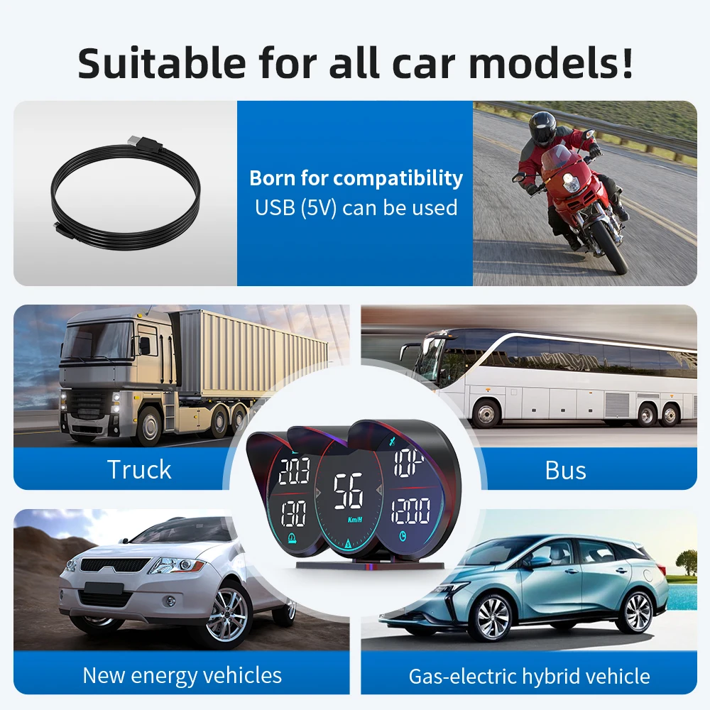 G17 Car Digital Speedometer Hud MPH KMH Car Head up Displays High Temperature Alarm for All Cars