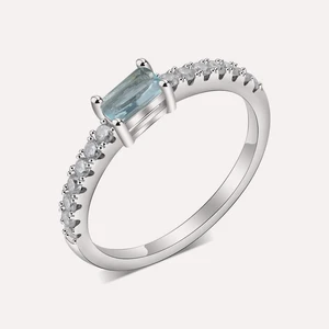 Keiyue Custom 925 Sterling Silver Jewelry Ring Square Cut 3mm*5mm Aquamarine Zircon Tungsten Material Engagement Ring