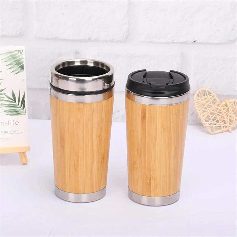 450ml Bamboo Travel Tumbler Stainless Steel Coffee Mug With Leak-Proof  Cover Insulated Thermos Eco-Friendly Wood Dropshipping - AliExpress