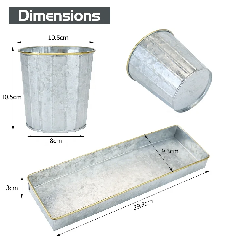 Оцинкованные металлические садовые цветочные горшки и горшки, набор горшков для растений, суккуленты с лотком и отверстиями для слива для помещений и улицы