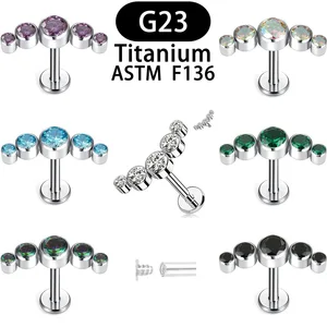 Delicate Jewelry for Women G23 Titanium 16G 18G Internal Thread Cartilage Piercing Cz Labret Nose Ring Nose Stud Ear Stud