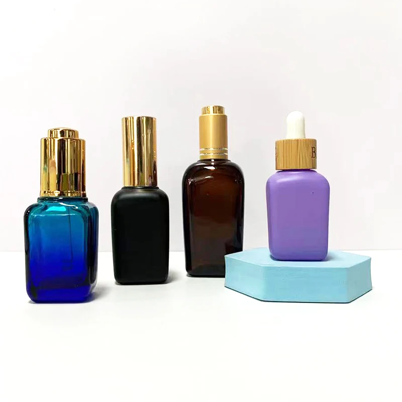 10ml Glass Dropper Bottle 10ml 30ml 50ml 75ml 100ml Luxury Facial Serum Oil Packaging Matte Pink Frosted Square Glass Dropper Bottle