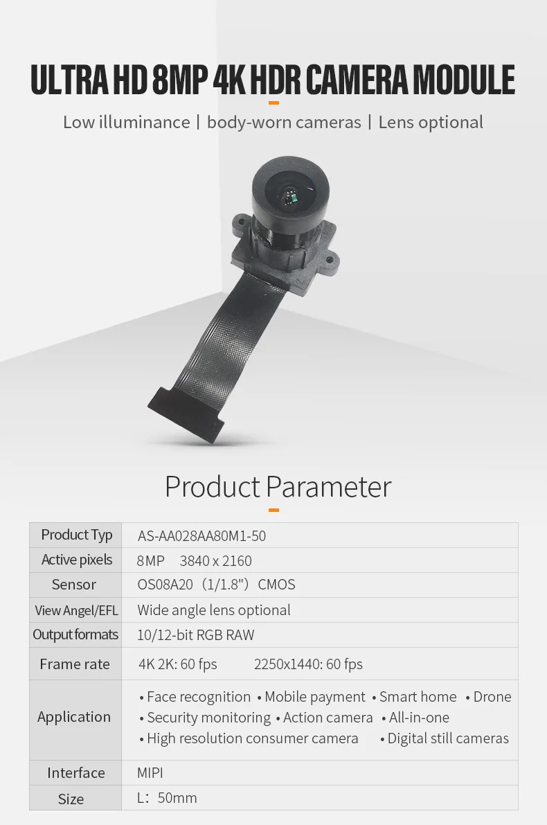 DGZX MIPI 8MP 4K2K 60fps HDR wide-angle camera module插图