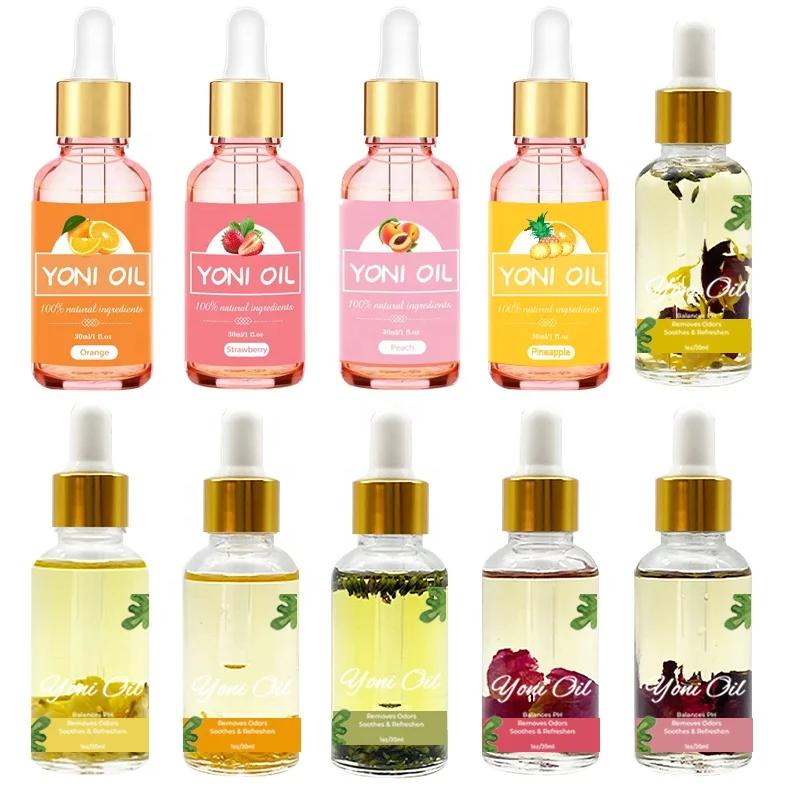 Private Label Sexy Body Massage Oil for Women Vaginal Tightening Sweet Natural Orange Strawberry Yoni Oil Detox Oil