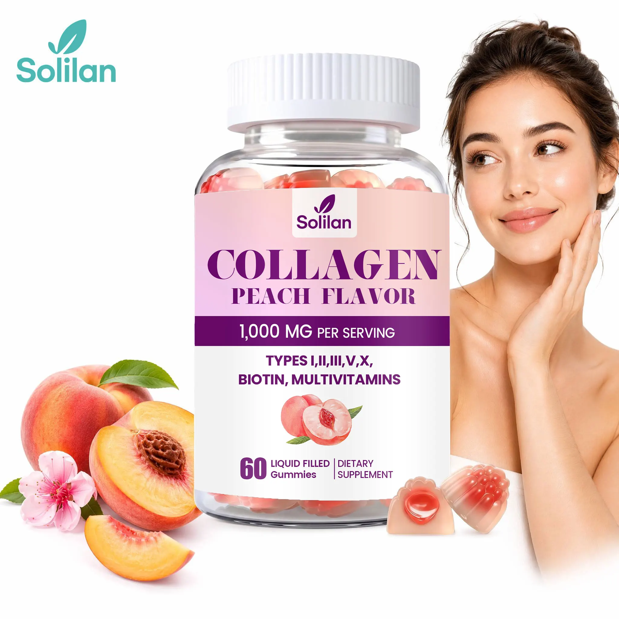 Solilan Oem Private Label Liquid-Filled Glutathione Collagen Gummies Supplements Glutathione Collagen Peptides Gummy