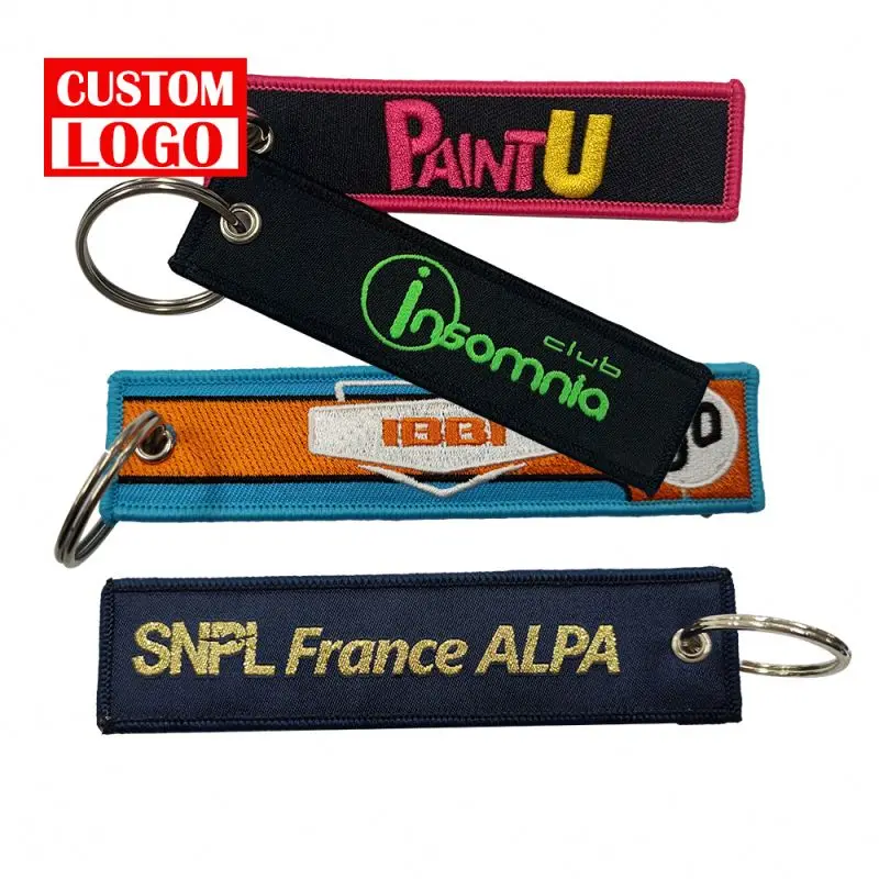 Custom Personalized Fashion Woven Fabric Key Tag Key Chain 3x10cm