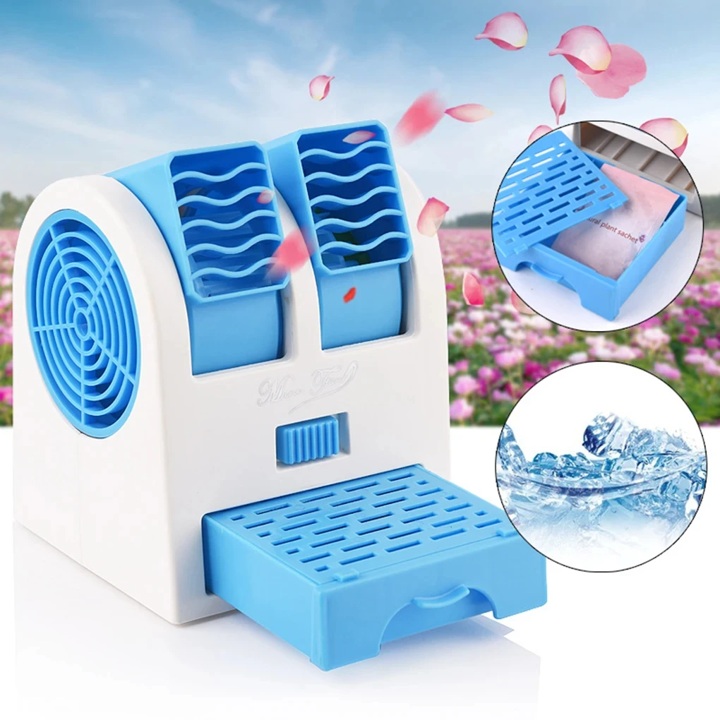 USB Mini Air Conditioner Portable Personal Cooling Fan Double Air Outlet Summer Desktop Air Cooler Fan_voghion.com