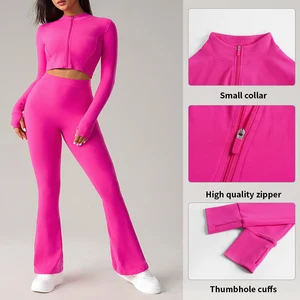 ODM Women Slim Fit Full Zip up Fitness Jackets Gym Fitness Long Sleeve Active Coat Gym Wear Workout Active Wear Sets