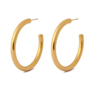 Vintage 18K Gold Plated Stainless Steel Huggie Earrings Classic C Shape Hook Design Water-Resistant Party Jewelry