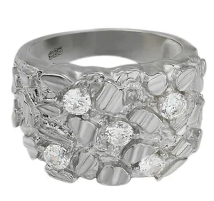 Custom 925 Sterling Silver Rhodium-plated Polished and Satin Textured Nugget Ring Men Jewelry Nugget Ring Silver 925