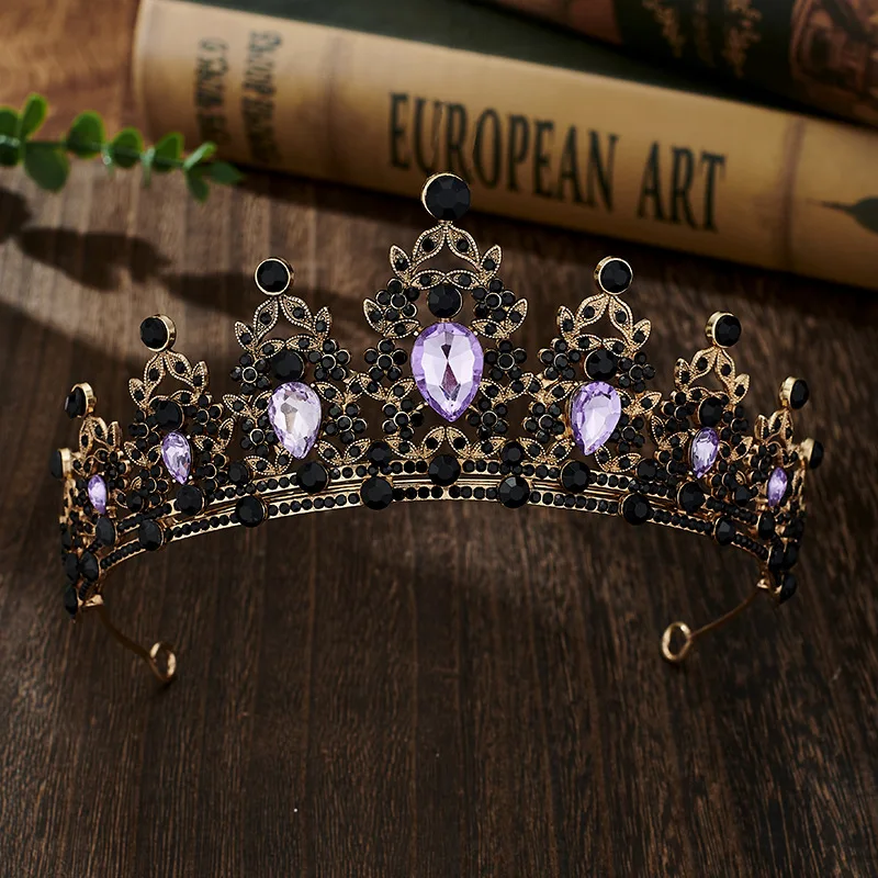 Tiara Barocca Con Strass Di Cristallo - Corona Per Sposa In Ottone Anticato - Accessorio Capelli Per Matrimonio E Festa