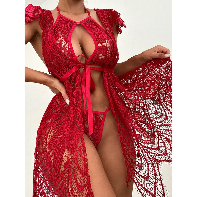 ZHENNI Robe longue en dentelle pour femmes, peignoir Sexy en maille, vêtements de nuit pour femmes, Lingerie d'été Sexy_voghion.com