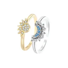 European and American Design Sense Sun and Moon Overlapping Ring Female Diamond Sun and Moon Couple Ring