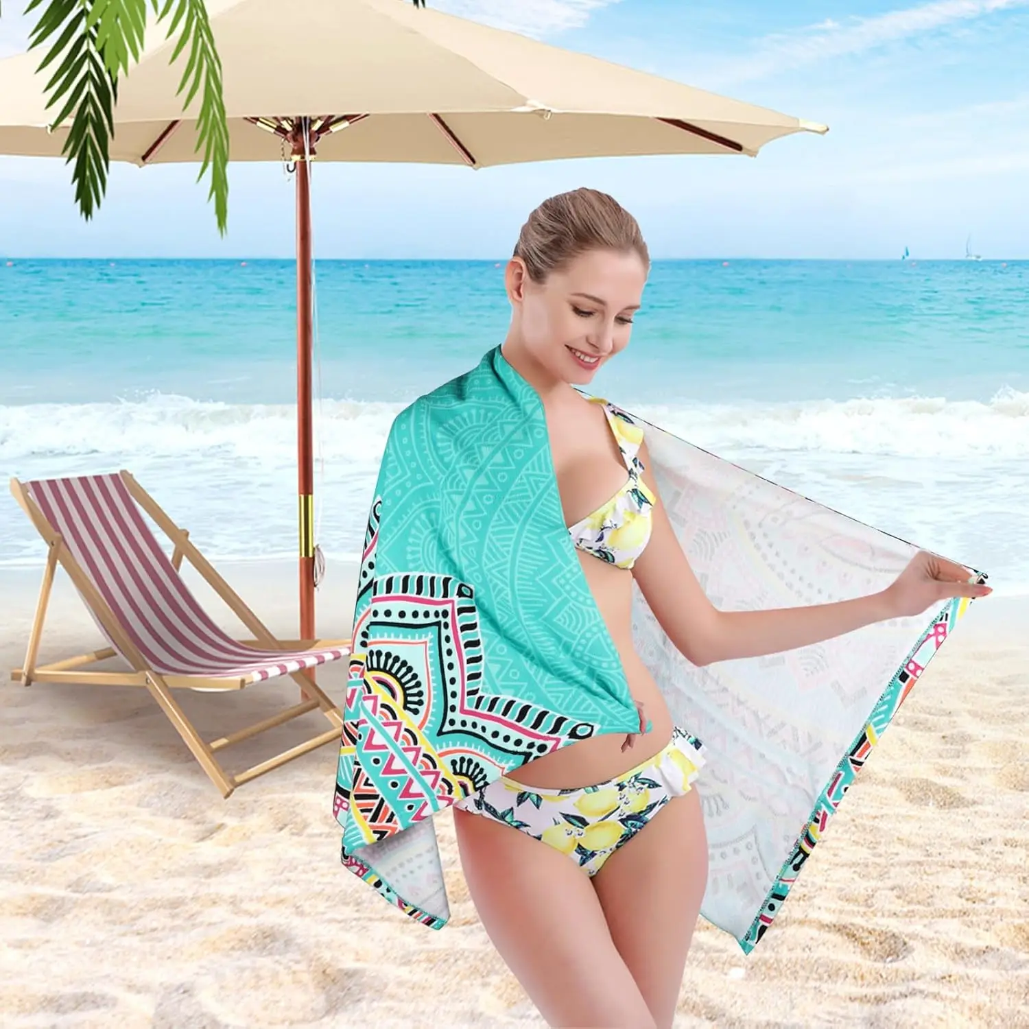 High Quality Custom Printed Microfiber Beach Towel Striped Pattern Sand Proof Water Absorbent for Bath Pool Gym Travel-Wholesale