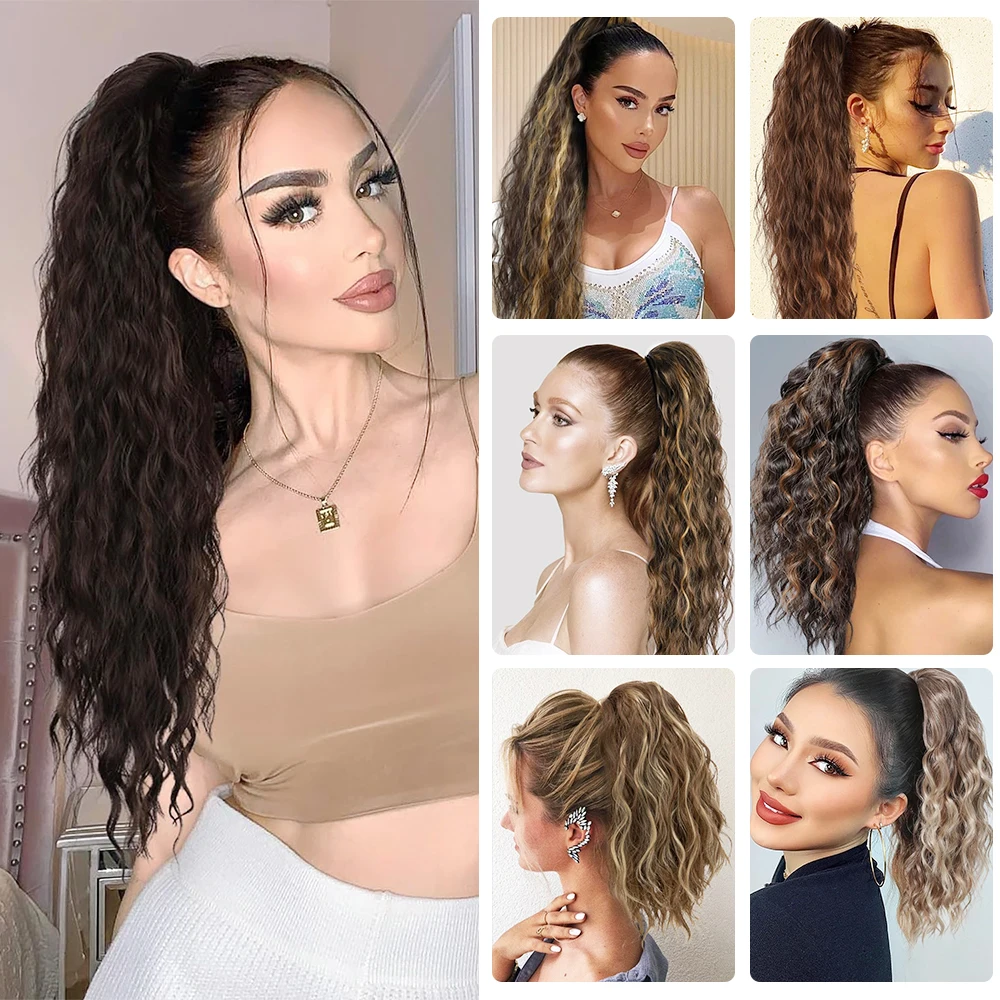 Shinein 22 Inch Clip in Puff Afro Hairpieces Extension Synthetic Drawstring Naturel Curly Hair Ponytail for Black Women