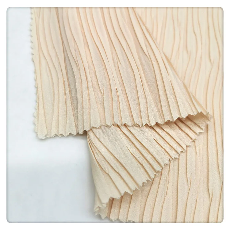 Customized Pleated Polyester CDC Crepe Fabric for Dress