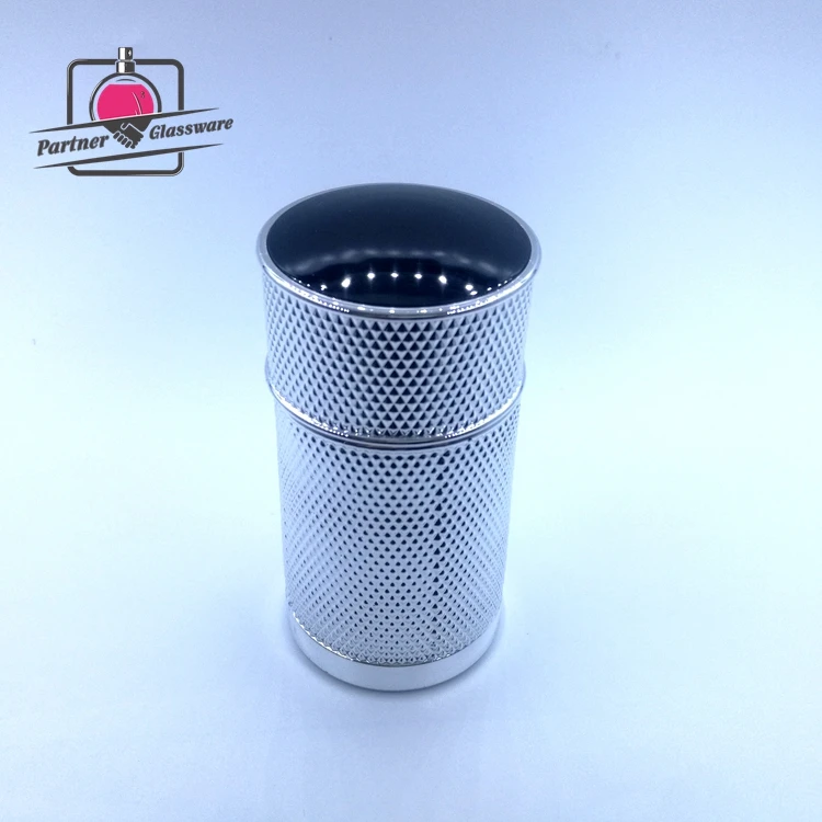 100ml High Quality Empty Cylinder Shape Luxury Silver Glass Perfume Bottle with Aluminum Cap