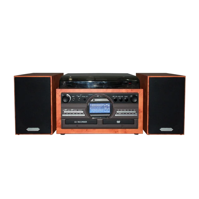 Retro Wooden AM FM Radio with CD/DVD Player & Turntable