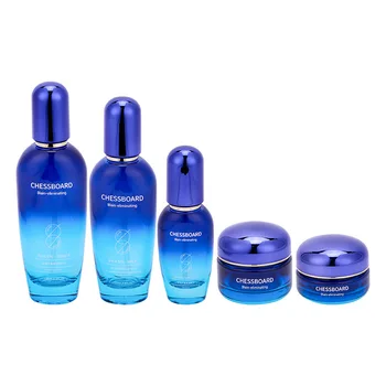 Luxury 30g 50g 40ml 100ml 120ml Blue Gradient cosmetic glass bottle sets oval glass jar for skincare face cream lotion bottle